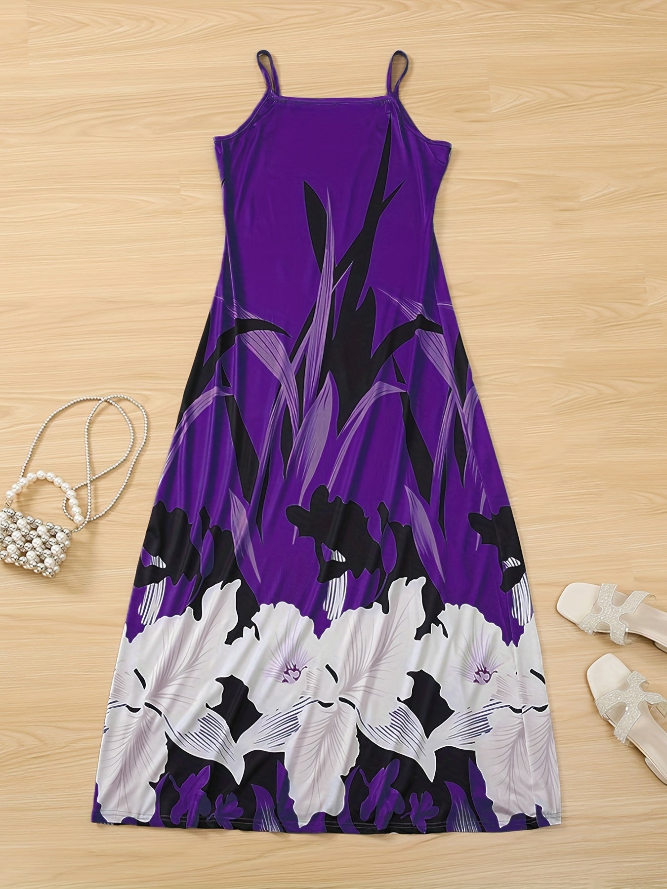 Floral Print Cami Dress, Crew Neck Mini Strap Dress, Casual Every Day Dress, Women's Clothing