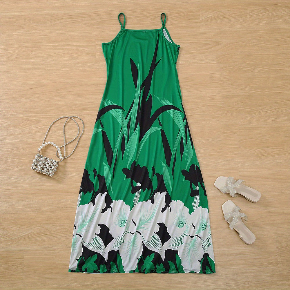 Floral Print Cami Dress, Crew Neck Mini Strap Dress, Casual Every Day Dress, Women's Clothing