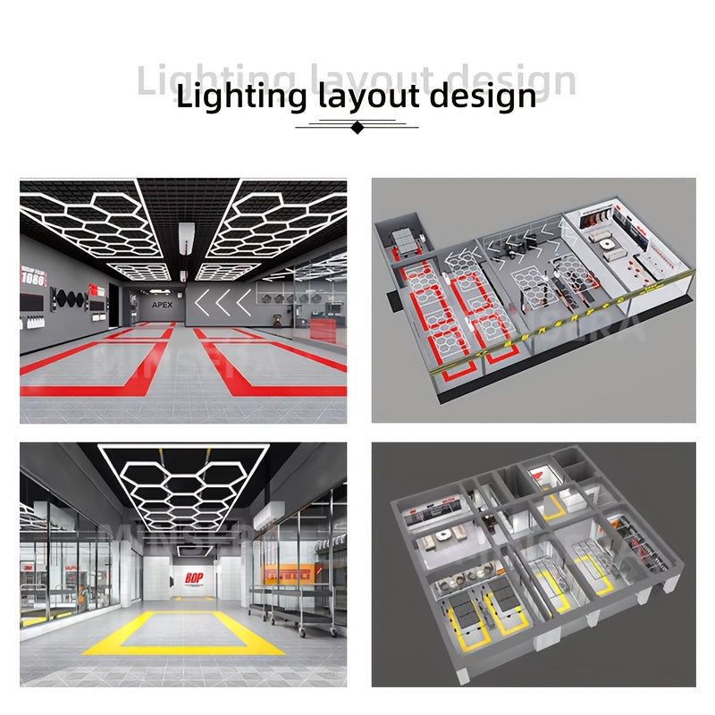 Hexagon Garage Ceiling Light Cold Light garage lights DIY hexagon LED lights hex lights garage Tube AC85-265V Hexagonal Garage Honeycomb lights for Garage Basement Warehouse Auto Beauty Shop Car Detailing Gym Basement Hair S