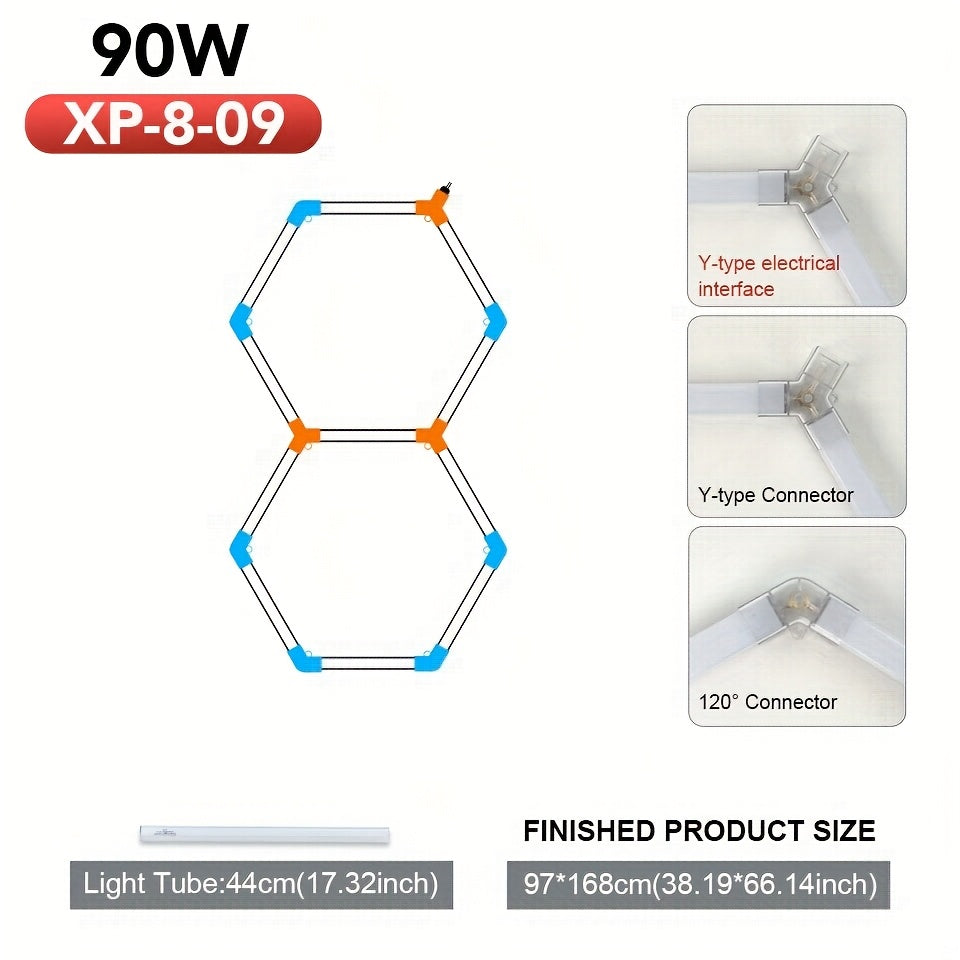 Hexagon Garage Ceiling Light Cold Light garage lights DIY hexagon LED lights hex lights garage Tube AC85-265V Hexagonal Garage Honeycomb lights for Garage Basement Warehouse Auto Beauty Shop Car Detailing Gym Basement Hair S