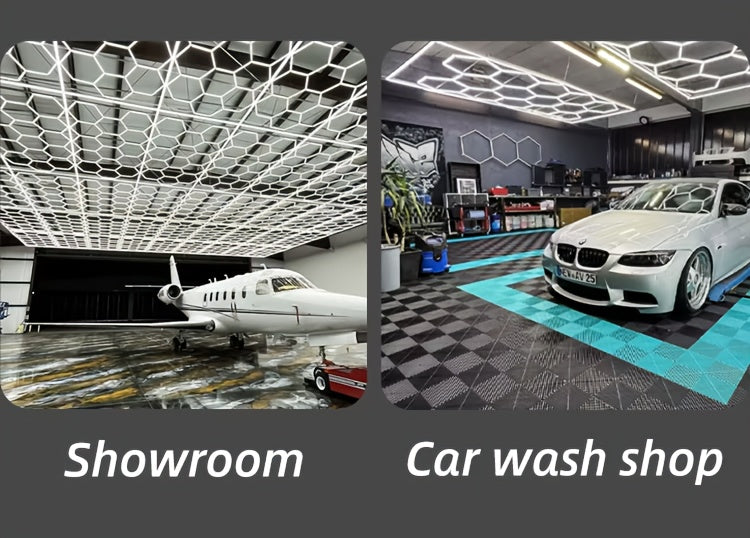 Hexagon Garage Ceiling Light Cold Light garage lights DIY hexagon LED lights hex lights garage Tube AC85-265V Hexagonal Garage Honeycomb lights for Garage Basement Warehouse Auto Beauty Shop Car Detailing Gym Basement Hair S