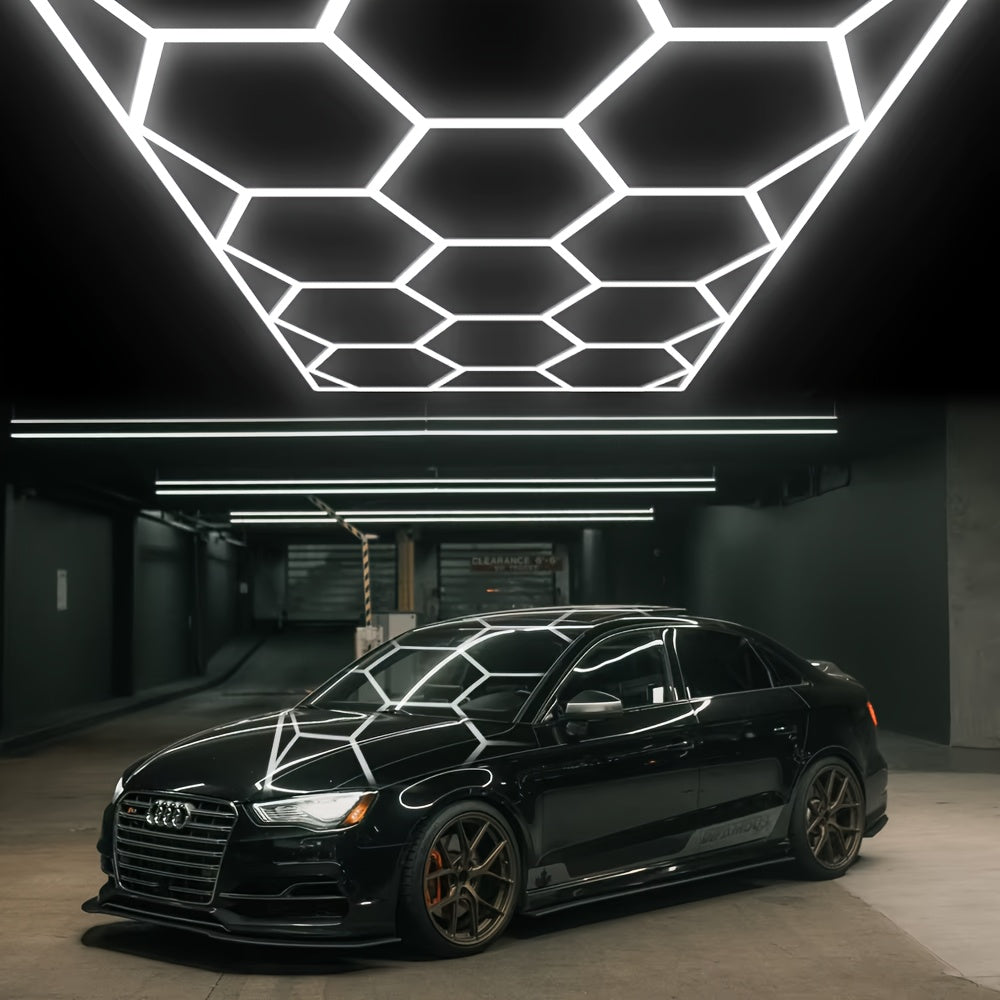 Hexagon Garage Ceiling Light Cold Light garage lights DIY hexagon LED lights hex lights garage Tube AC85-265V Hexagonal Garage Honeycomb lights for Garage Basement Warehouse Auto Beauty Shop Car Detailing Gym Basement Hair S