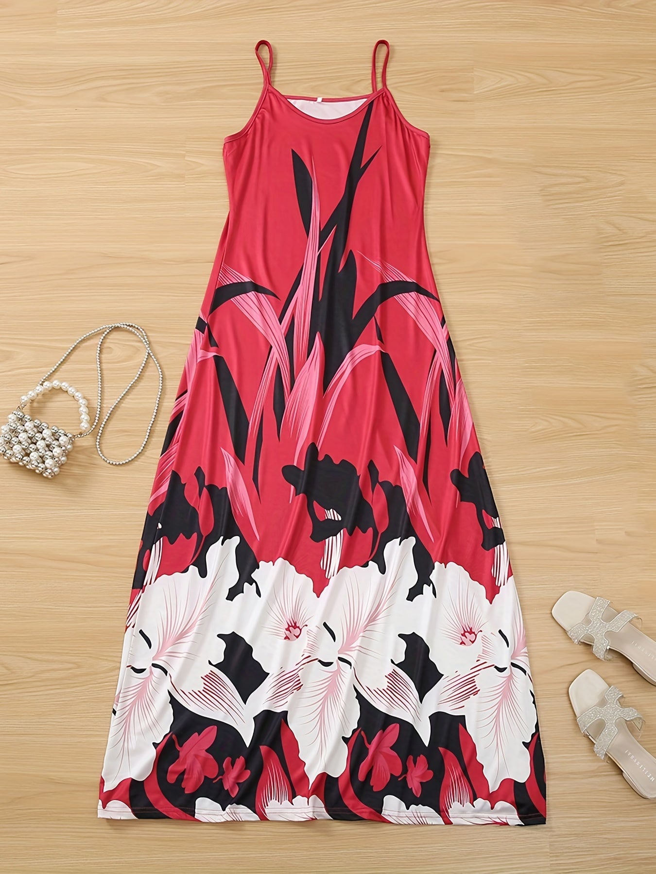 Floral Print Cami Dress, Crew Neck Mini Strap Dress, Casual Every Day Dress, Women's Clothing