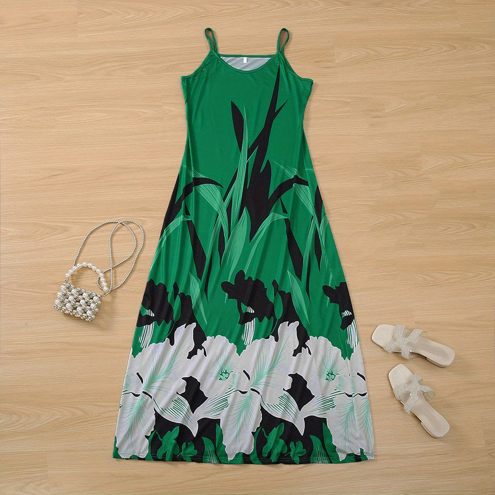 Floral Print Cami Dress, Crew Neck Mini Strap Dress, Casual Every Day Dress, Women's Clothing