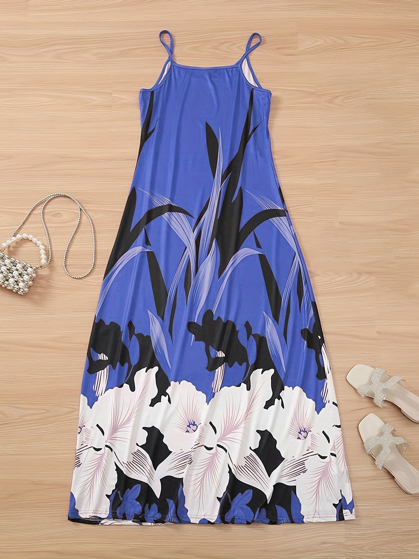 Floral Print Cami Dress, Crew Neck Mini Strap Dress, Casual Every Day Dress, Women's Clothing