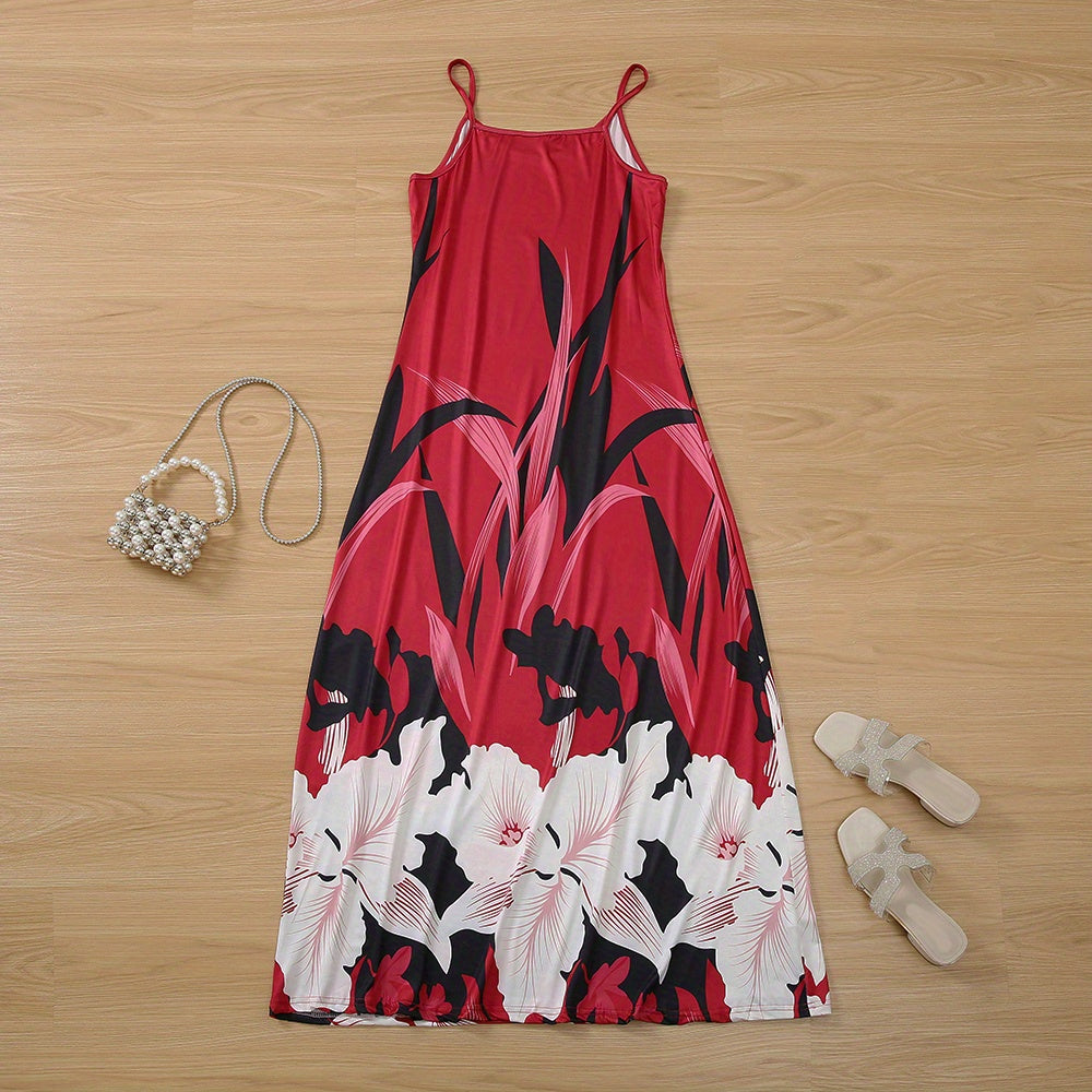 Floral Print Cami Dress, Crew Neck Mini Strap Dress, Casual Every Day Dress, Women's Clothing