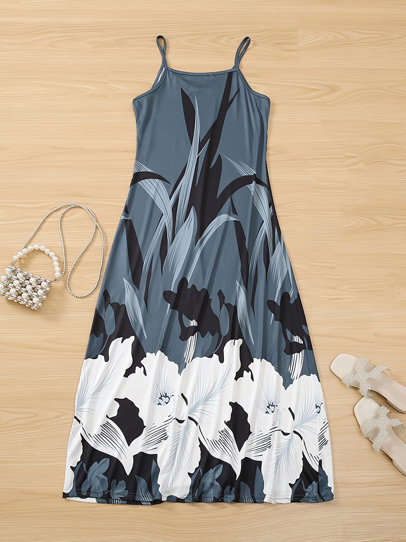 Floral Print Cami Dress, Crew Neck Mini Strap Dress, Casual Every Day Dress, Women's Clothing