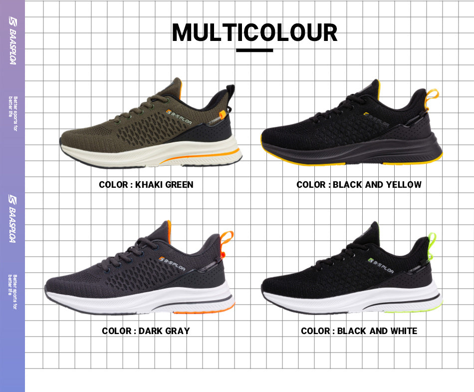 Baasploa Men's Lightweight Mesh Running Shoes - Breathable Outdoor Sports Sneakers for Gym, Jogging, Tennis - Comfortable Cushioning and Support