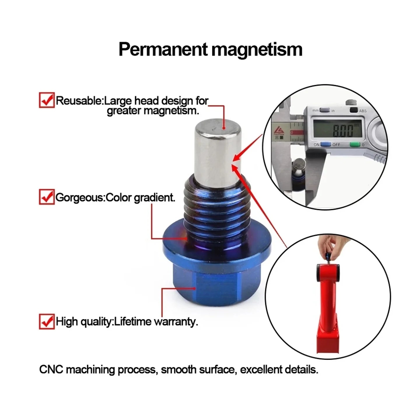 Titanium Alloy Magnetic Oil Drain Plug Oil Sump Nut M12x1.25 M12x1.5 M12x1.75 M14x1.5 Reusable Permanent Magnetism 5000 Gs