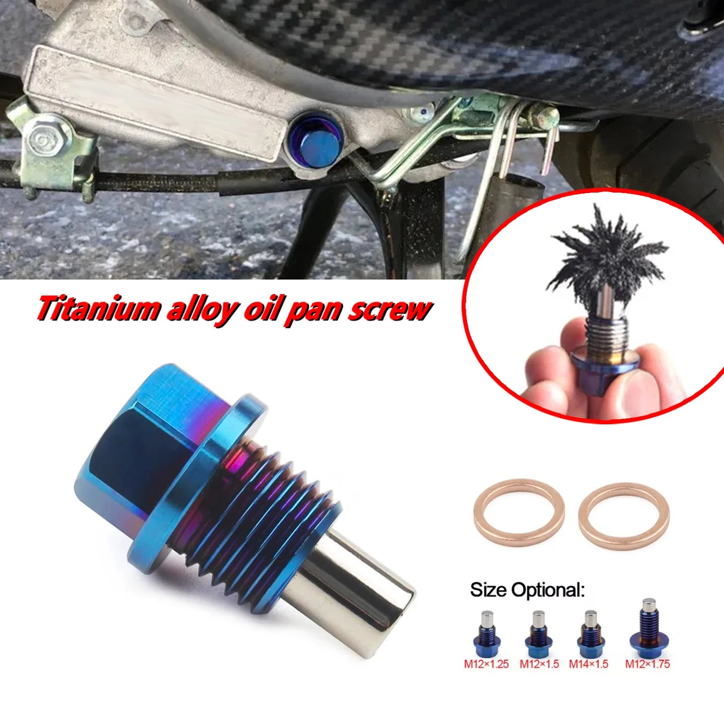 Titanium Alloy Magnetic Oil Drain Plug Oil Sump Nut M12x1.25 M12x1.5 M12x1.75 M14x1.5 Reusable Permanent Magnetism 5000 Gs