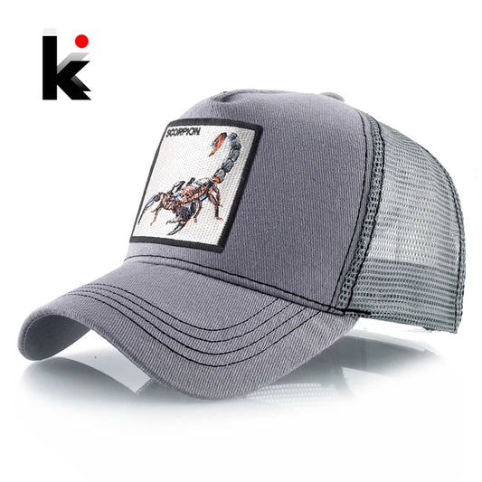 Streetwear Trucker Caps With Scorpion Patch Men's Snapback Hip Hop Cap For Women Four Seasons Hats