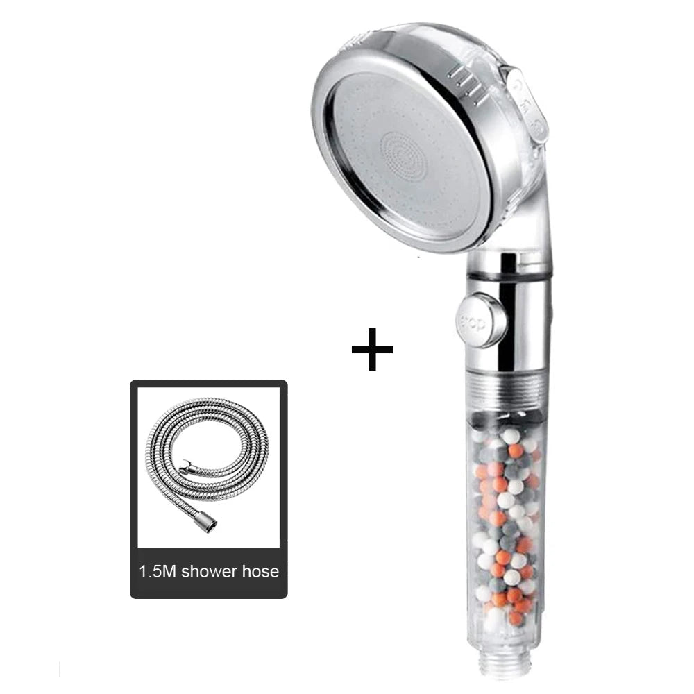 Shower Head High Pressure Water Saving with On/Off Switch Stop Button Ionic Mineral Anion 3 Modes