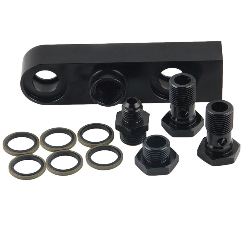 AN6 8 10 Billet Aluminium Assembly 2 in 1 inlet bracket for external Dual Twin Fuel Pumps