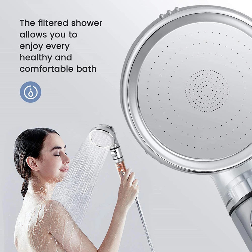Shower Head High Pressure Water Saving with On/Off Switch Stop Button Ionic Mineral Anion 3 Modes
