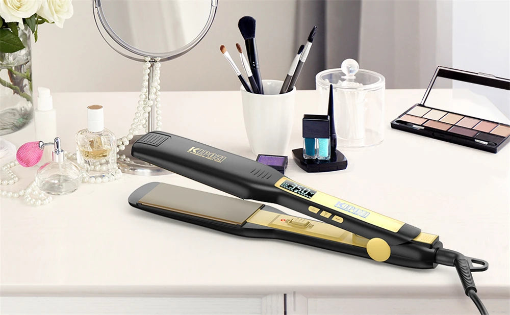 KIPOZI Professional Titanium Flat Iron Hair Straightener with Digital LCD Display