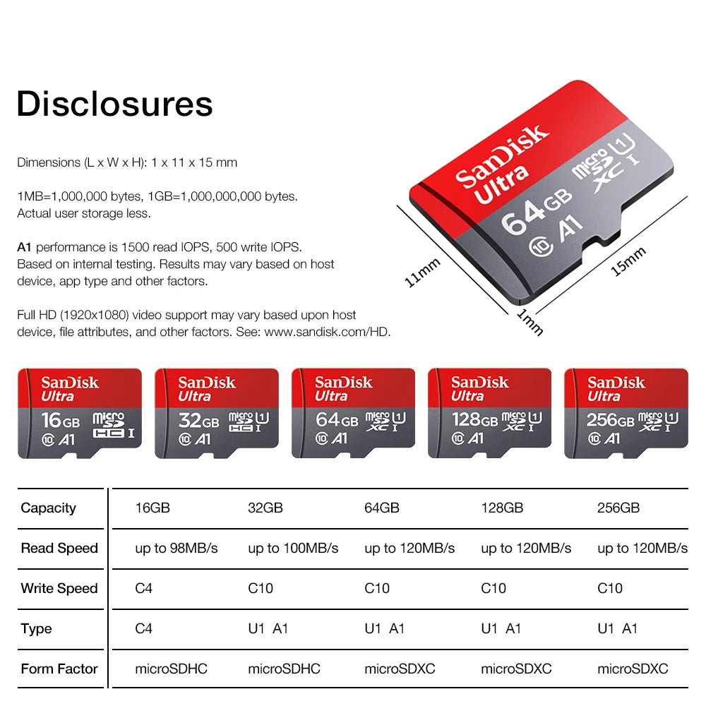 SD Adapter TFcard 64GB 16GB 32GB Memory Card 128GB Class 10