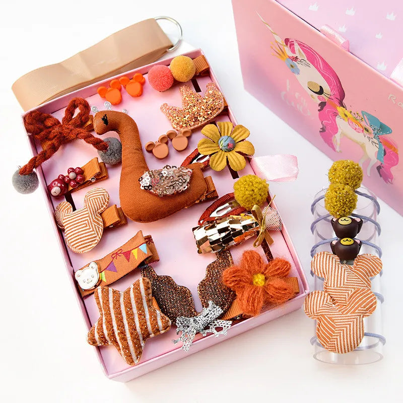 24pcs/Set Baby Hair Clips Cartoon Baby Headband Cute Bow Flower Children Hairpin Barrettes Headwear Baby Hair Accessories NO BOX