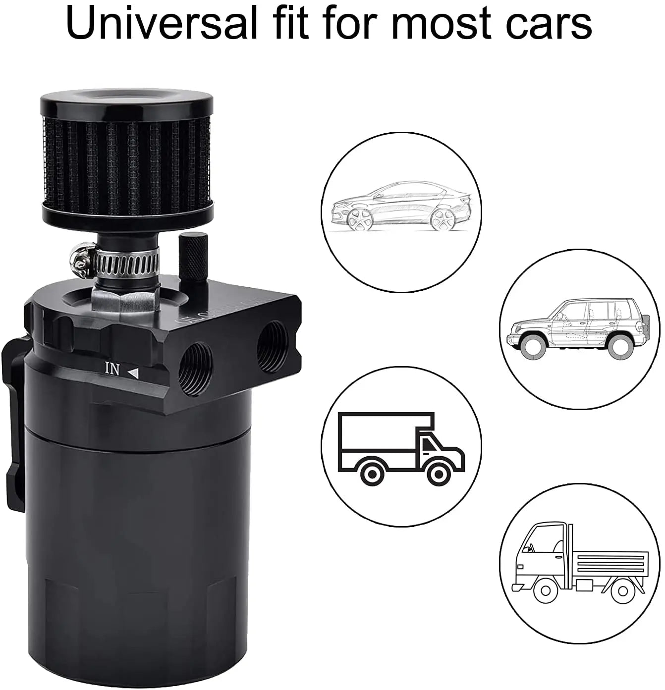 Car Baffled Oil Catch Can Reservoir Tank with Air Filter Breather Baffled Aluminum Fittings Oil Dipstick Hole Breathable Kettle