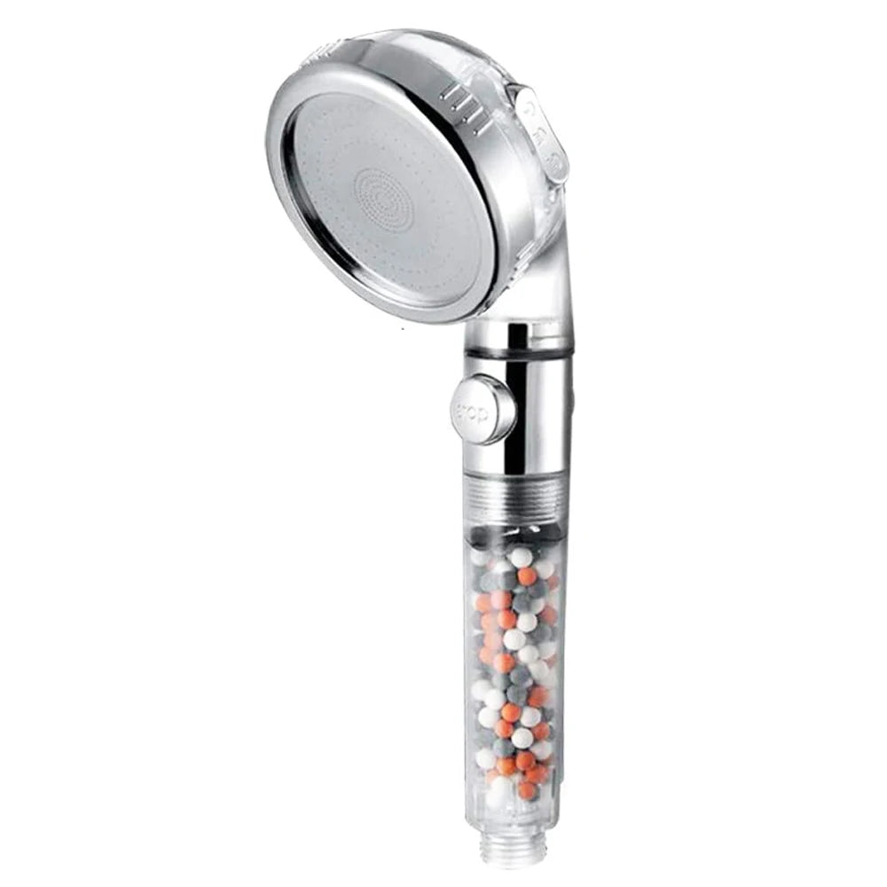 Shower Head High Pressure Water Saving with On/Off Switch Stop Button Ionic Mineral Anion 3 Modes