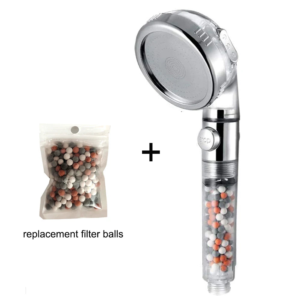 Shower Head High Pressure Water Saving with On/Off Switch Stop Button Ionic Mineral Anion 3 Modes