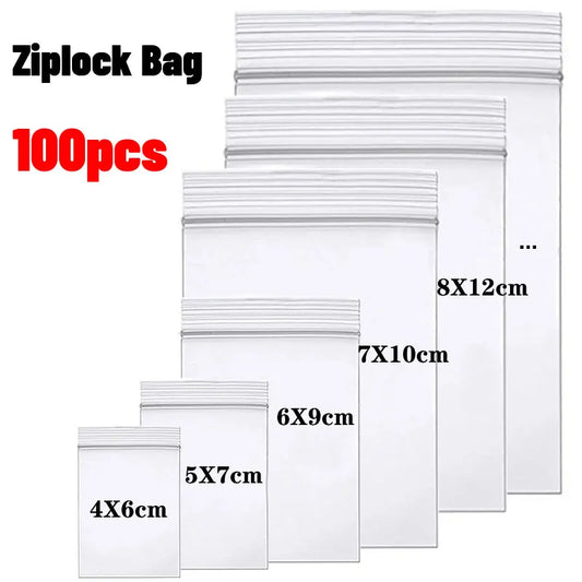 100Pcs Thicken Zipper Sealed Bags Clear Plastic Storage Zipper Bags