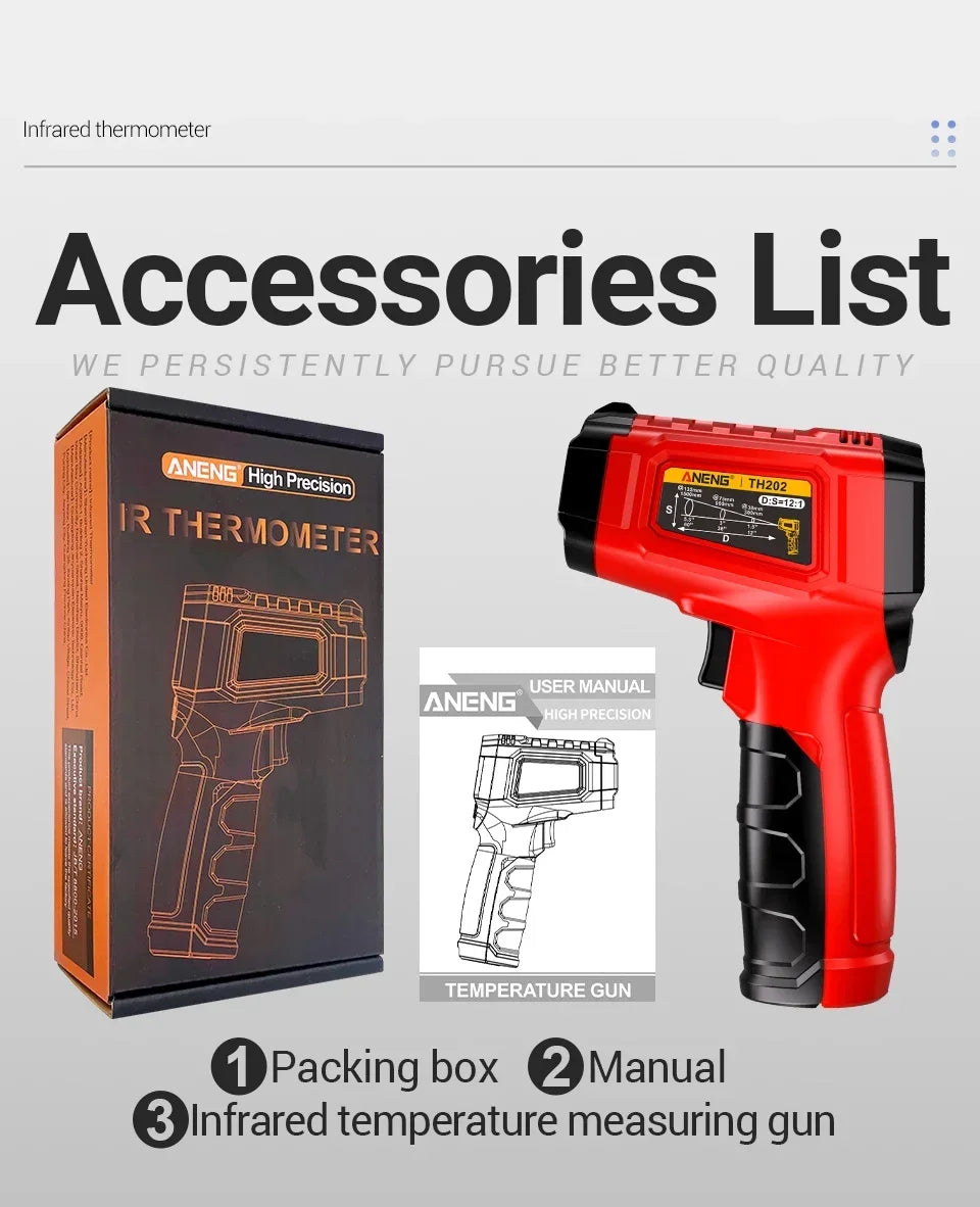 ANENG TH202 Infrared Thermometer Non-contact -50~600℃ Digital Laser Temperature Meter LCD display Pyrometer Point Gun Tester