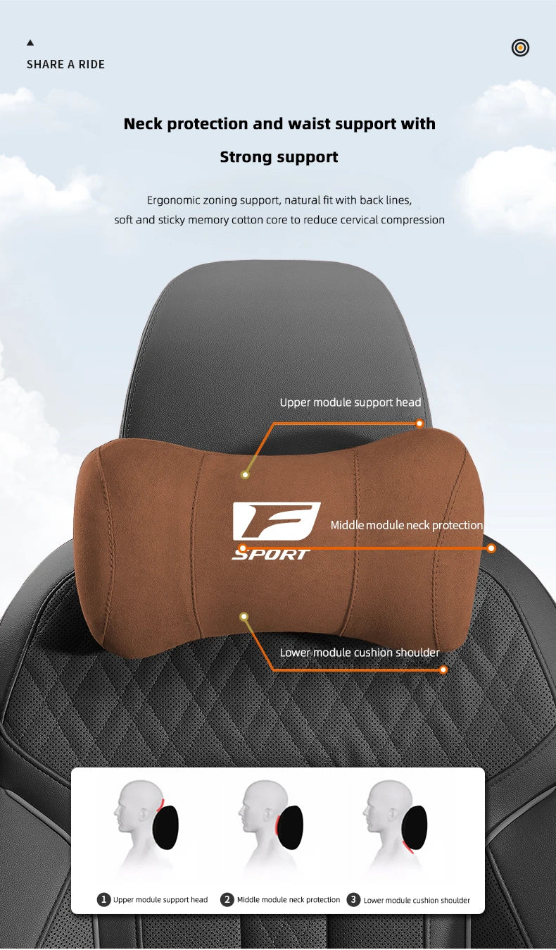 Lexus F-Sport Suede Headrest Memory Cotton Neck Pillow For Lexus ES300 RX330 RX300 GS300 IS250 IS200 CT200h IS300 NX RX LX GX GS