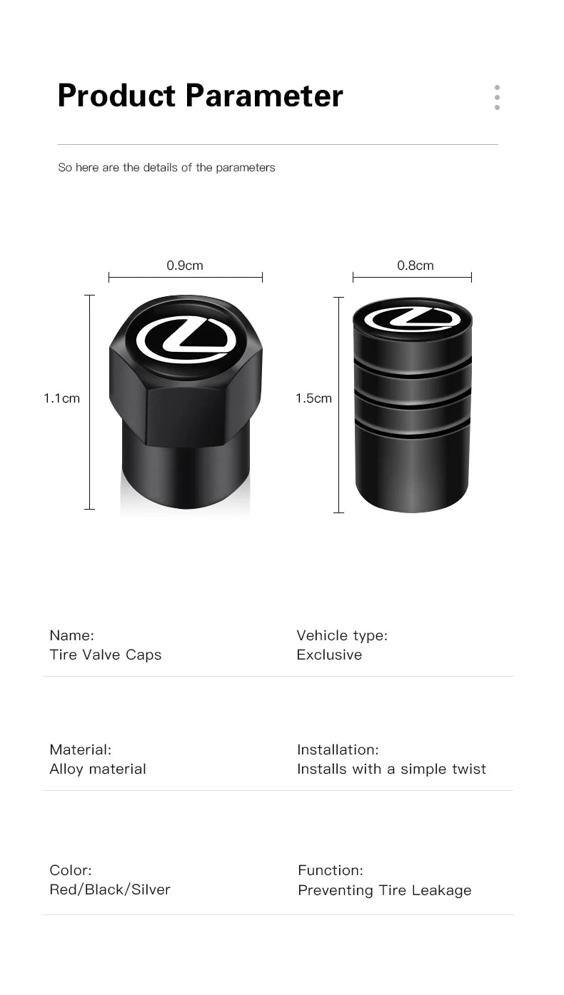 4Pcs Lexus Styling Wheel Tires Bolt-in Valve Caps Badge Decor For Lexus IS250 IS200 CT200h GS300 LS430 RX450h LX570 IS300 ES RX LS
