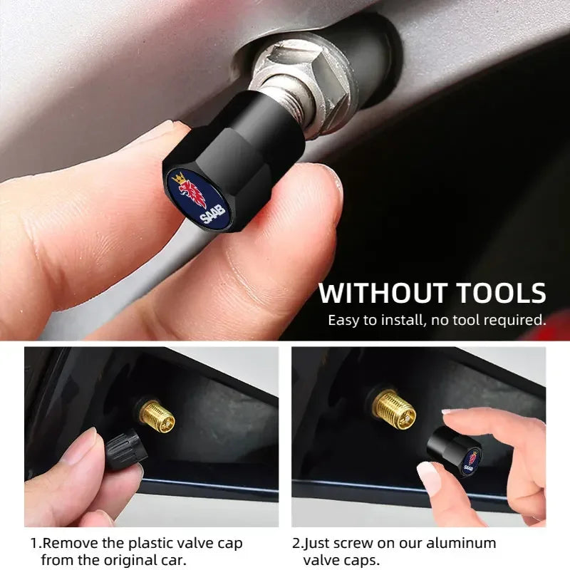 4PCS Car Tire Wheel Stem Air Valve Caps Covers For SAAB 9-4X 9-7X 9-3 9-5 9-2X 9-X