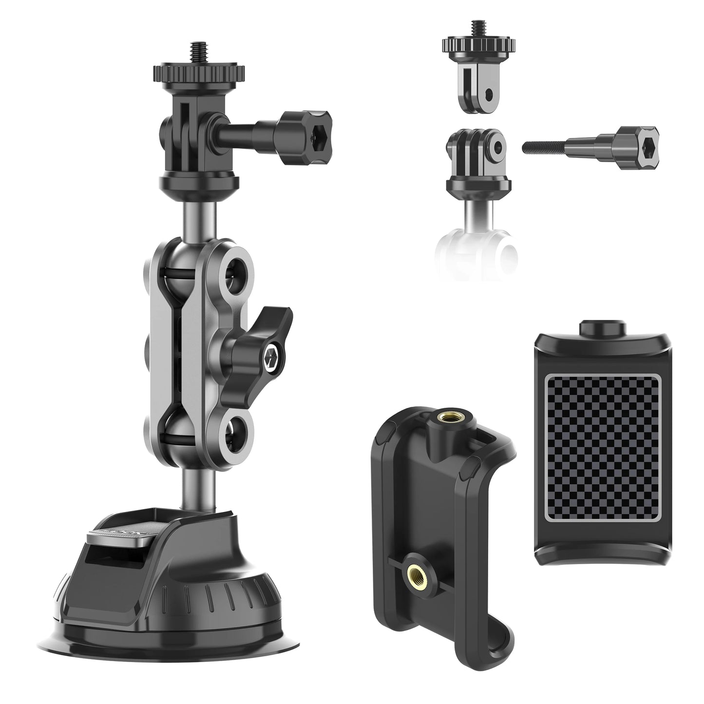Dash Cam Suction Cup Mount Camera Holder Stand with Phone Bracket for GPS Driving DVR Action Camcorder Video Record POV/VLOG
