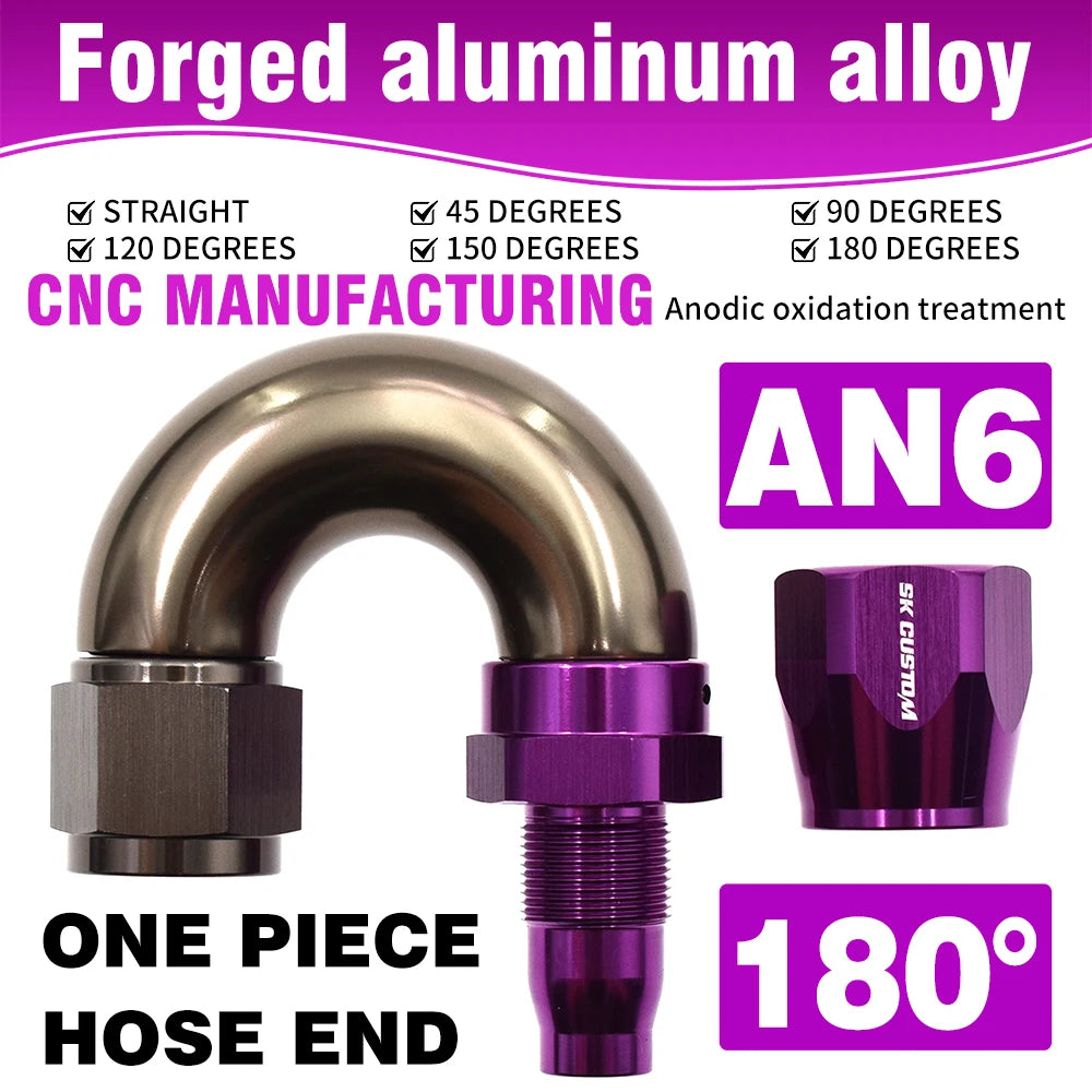 AN6 One Piece Hose End Forged Aluminum Alloy Swivel Fuel Fitting Adapter Str0° 45° 90° 120° 150° 180°