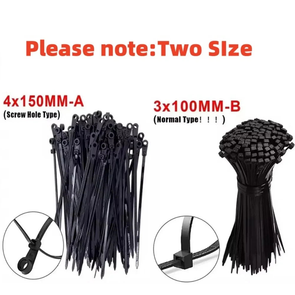 500/100PCS Screw Hole Cable Ties Reusable Fixed Nylon Cable Ties Self-locking Cord Ties Straps