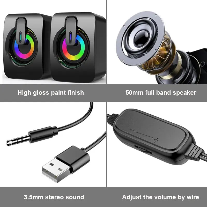 USB Wired Speakers Mini Computer Desktop Speaker HIFI Stereo Microphone Subwoofer with LED Light for PC Notebook Loudspeakers