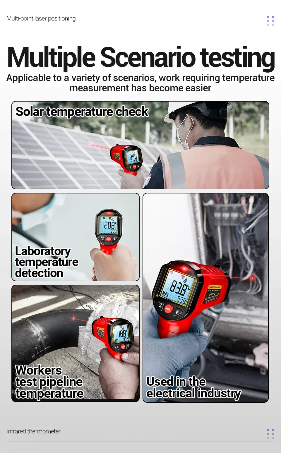 ANENG TH202 Infrared Thermometer Non-contact -50~600℃ Digital Laser Temperature Meter LCD display Pyrometer Point Gun Tester