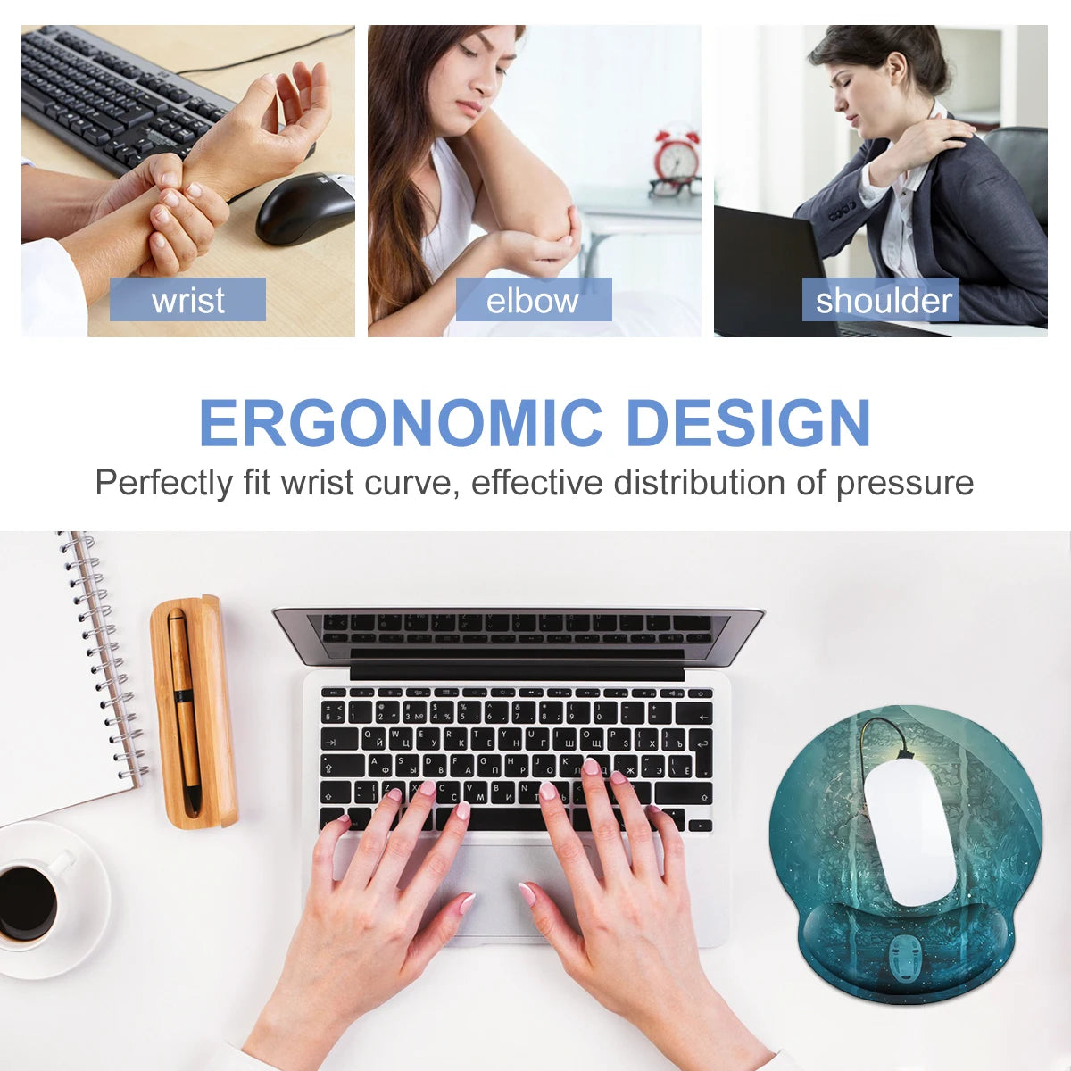 1pc Cartoon Character Design Wrist Mouse Pad Ergonomic Soft Anti-Slip Wrist Rest Support Mat Computer Mouse Pad For Office PC