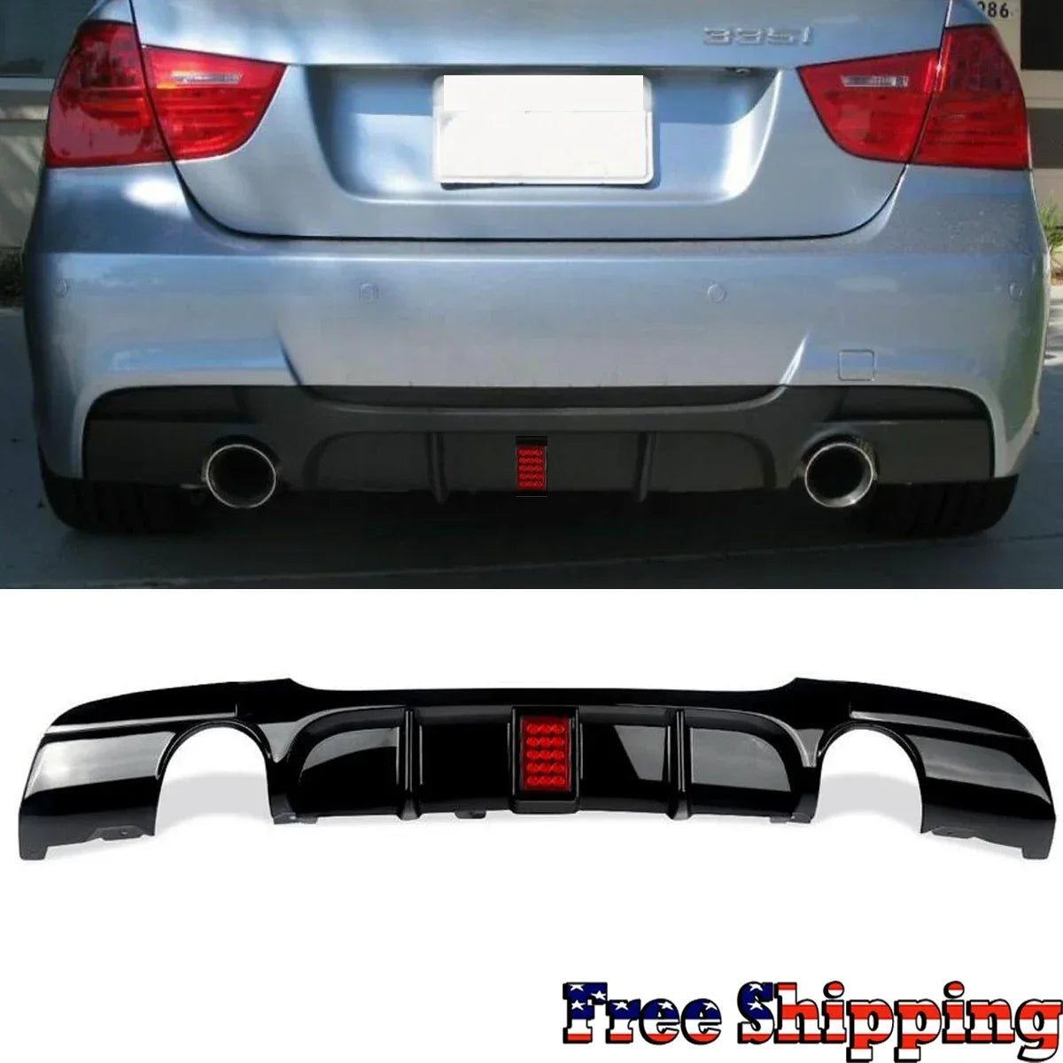 Rear Bumper Spoiler Lip  with Led for BMW  3 Series E90 318i 320i 328i 330i 335i 340i Diffuser with Brake Light 2005-2012
