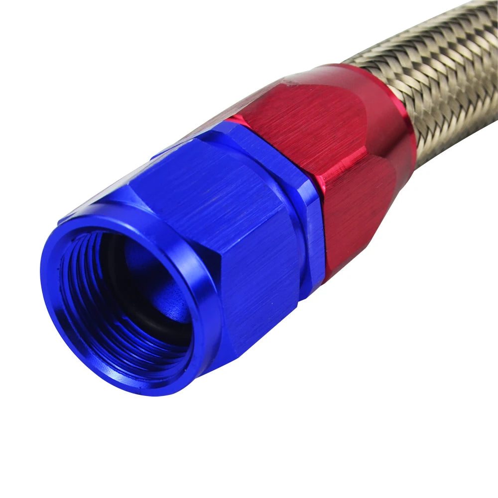 PQY - AN10 1M/1.2M/1.4M Stainless Steel Brained Oil Hose Line Hose Tube With 0Degree 90Degree Swivel Hose End Fitting Installed