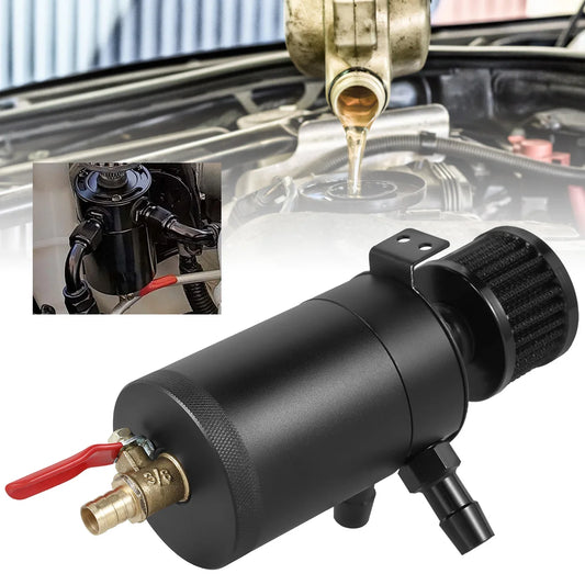 Oil Separator Catch Can Tank Kit with 2 Ports 150ml Aluminum Oil Reservoir Tank Drain Valve Filter 3/8inch NPT Fuel Line