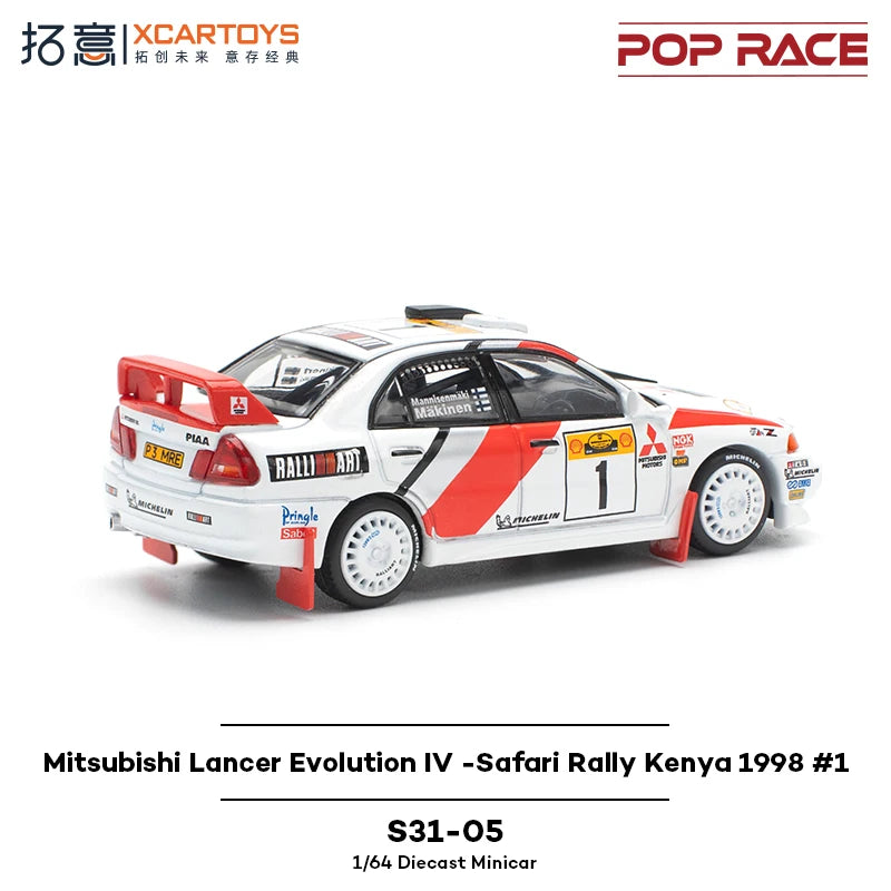 POP RACE 1/64 Mitsubishi Lancer Evolution IV Safari Rally Kenya 1998 #1 Alloy Premium Diecast Vehicle Model Toys Collectible