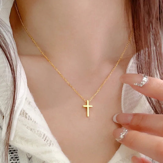 Stainless Steel Cross Necklac Gold Color Necklace for Women Men Exquisite Chain Necklaces Birthday Present Jewelry Accessories