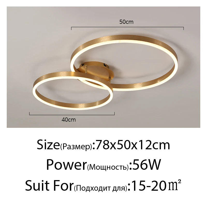 Household Gold Led Chandeliers 3 Circle Bedroom Metal Living Dining Room Lighting