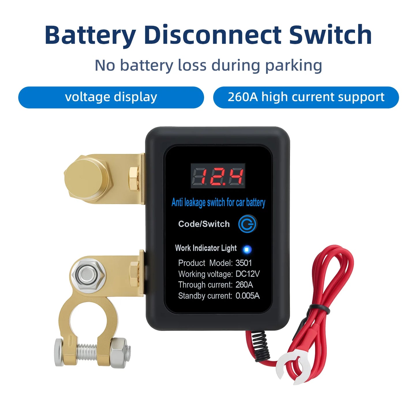 DC 12V Battery Disconnect Switch with LED Car Automatic Power Shut Off Switch 260A Battery Kill Switch Remote Battery Disconnect