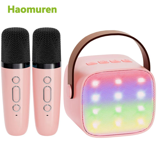 Mini Karaoke Machine Portable Bluetooth 5.3 PA Speaker with 2 Wireless Microphones for Home Family Singing Gift K12
