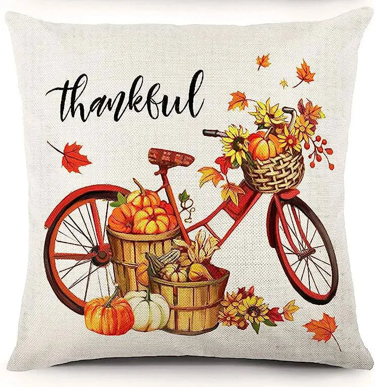 18*18inch Thanksgiving Decorative Cushion Cover ,Linen Pumkin Maple Leaf Autumn Pillow Covers ,Cushion Covers for Sofa Chair