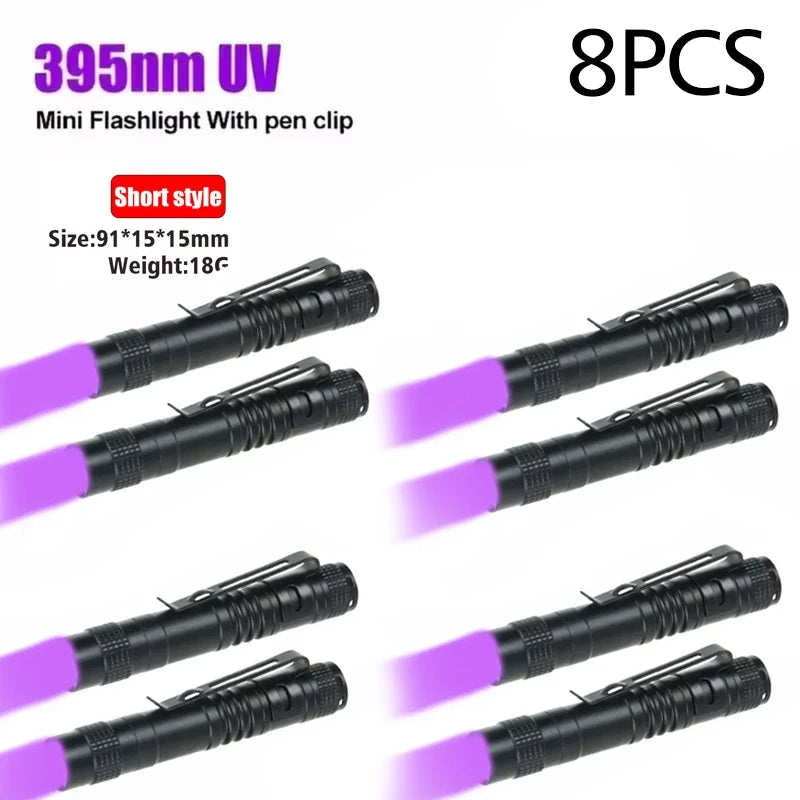 UV Flashlight 395nm Ultraviolet Torch With Pen Clip Portable AAA Batteries