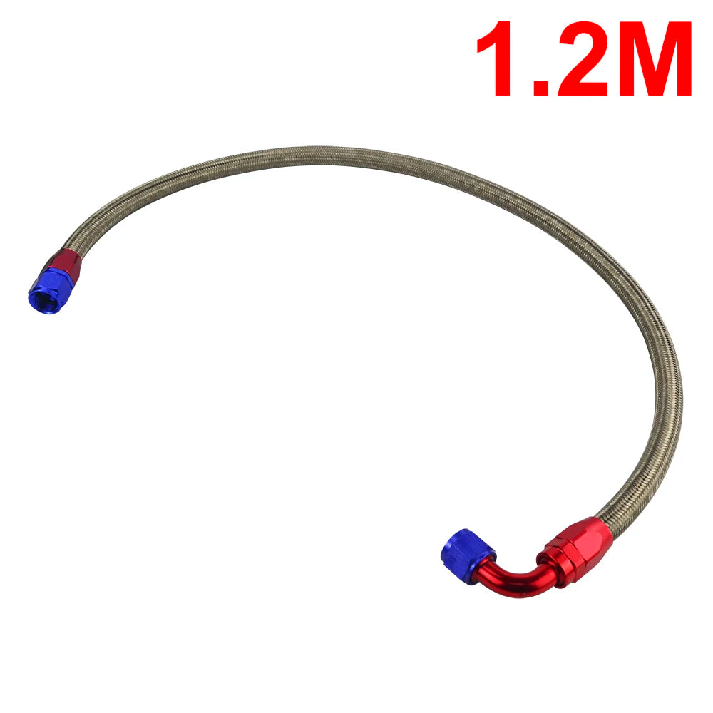 PQY - AN10 1M/1.2M/1.4M Stainless Steel Brained Oil Hose Line Hose Tube With 0Degree 90Degree Swivel Hose End Fitting Installed