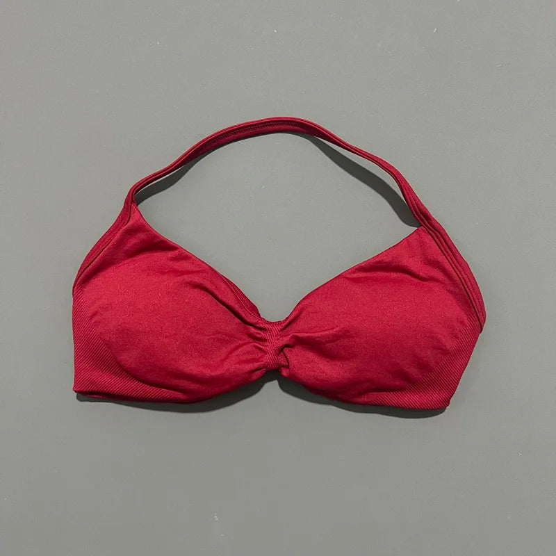 Sports Bra Push Up Strappy Sexy Open Back Gym Crop Top