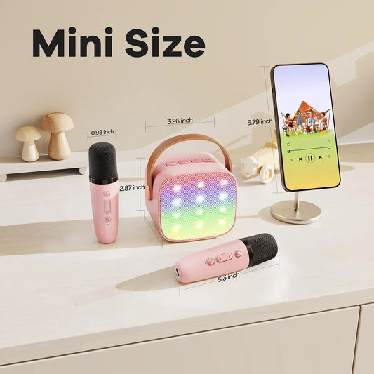 Mini Karaoke Machine Portable Bluetooth 5.3 PA Speaker with 2 Wireless Microphones for Home Family Singing Gift K12