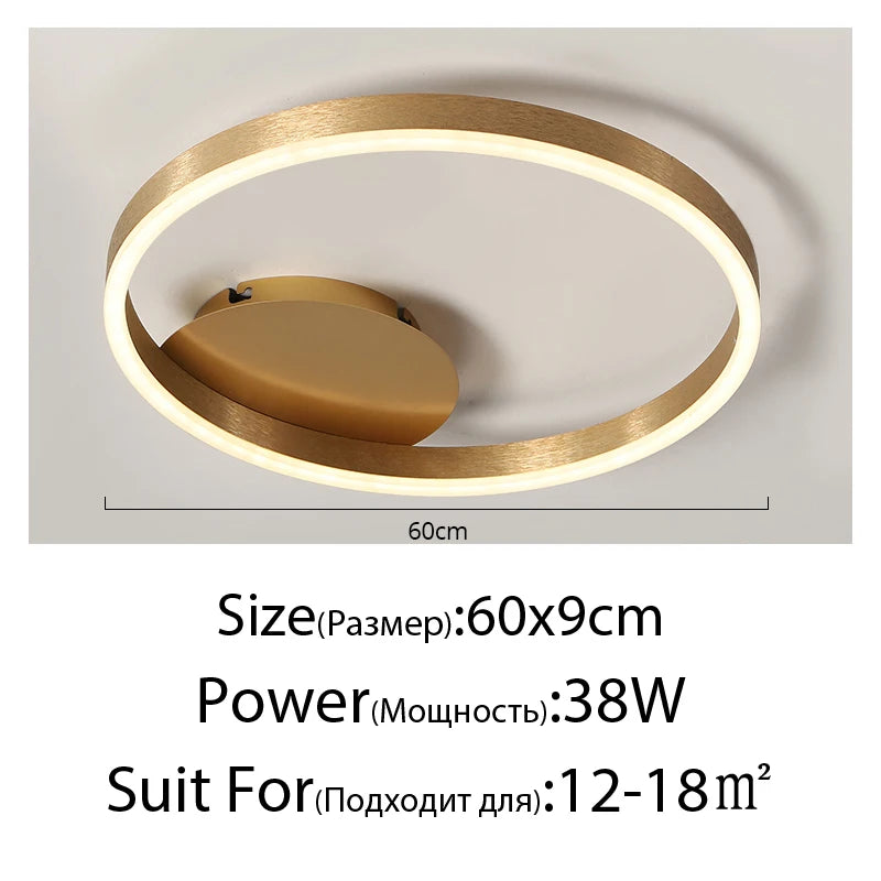 Household Gold Led Chandeliers 3 Circle Bedroom Metal Living Dining Room Lighting