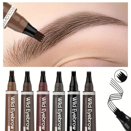 6 Colors 1pc Eyebrow Pen Waterproof 4 Split Tip Eyebrows Pen Eyebrow Tattoo Pen